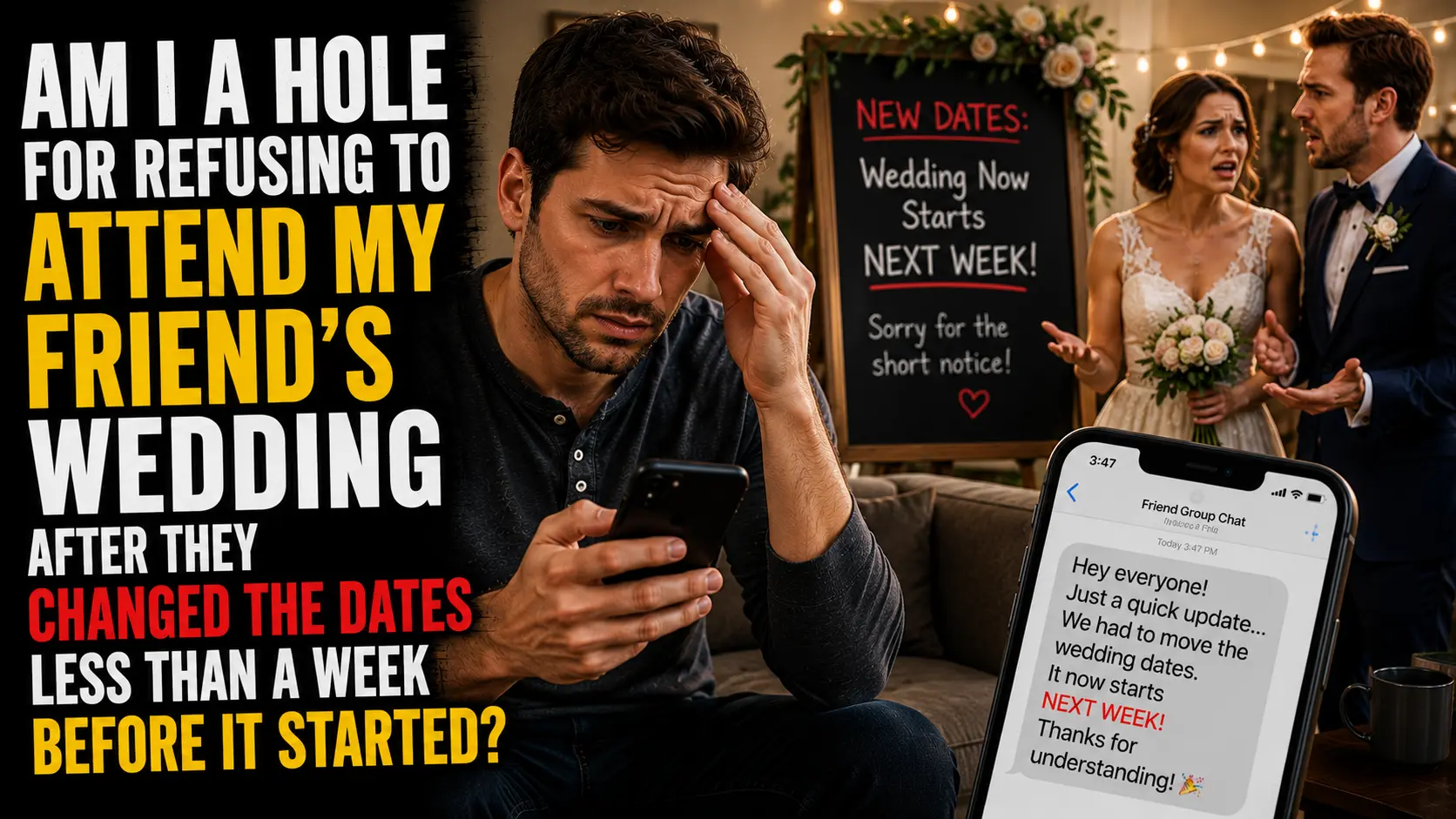 Am I A Hole for Refusing to Attend My Friend's Wedding After They Changed the Dates Less Than a Week Before It Started