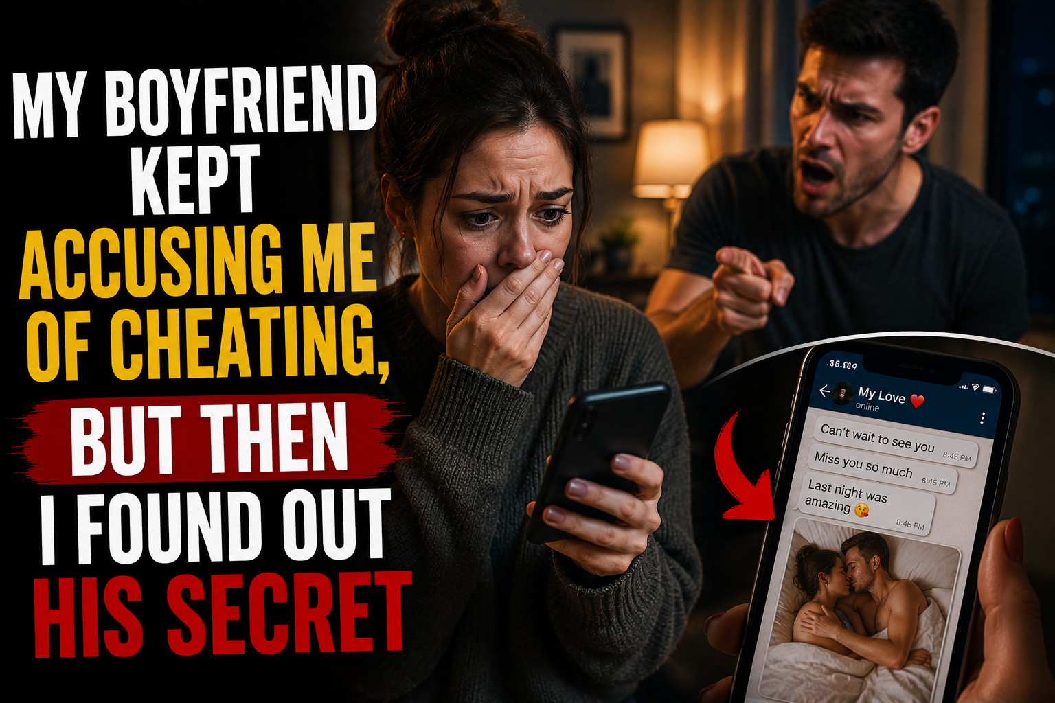 My boyfriend accused me of cheating so often that I started changing how I dressed, who I talked to, and where I went. I kept trying to prove my innocence. Then I discovered the secret he was desperate to hide. When we first started dating, my boyfriend seemed protective rather than controlling. At first, he only asked casual questions about male coworkers, old friends, and people who messaged me. Gradually, those questions became accusations. He demanded explanations for late replies, unexpected plans, and harmless conversations. I kept reassuring him because I knew he'd been hurt in a previous relationship. Looking back, I became so focused on proving I was trustworthy that I stopped asking whether his behavior was fair. I thought patience would make him feel secure. Instead, every reassurance became permission for another interrogation. The accusations became part of our daily routine. He checked when I was online, questioned why I dressed up for work, and treated every unfamiliar name like evidence. Friends noticed I had stopped attending certain gatherings because avoiding arguments felt easier. My family warned me that constantly defending myself wasn't normal. Instead of setting a firm boundary, I made things worse. I started hiding innocent interactions and deleting harmless messages because I couldn't handle another interrogation. When he noticed, I looked exactly as suspicious as he claimed I was. I also became defensive and accused him of controlling me whenever he asked ordinary questions. Our relationship turned into surveillance and counter-accusations. Then I noticed he guarded his own phone obsessively and disappeared for hours without offering the explanations he demanded from me. For the first time, I wondered whether keeping me under suspicion was helping him hide something. Eventually, I discovered he had been secretly seeing someone else while accusing me of cheating for months. Suddenly, every interrogation looked like projection. I realized keeping me constantly defensive had stopped me from examining his behavior. I wasn't the unfaithful partner desperately trying to look innocent. I was the distraction from what he was doing. But I also had to admit my own choices mattered. Deleting innocent messages had added dishonesty to an already toxic relationship. My realization was simple: I had spent months trying to prove myself to someone who was using my fear to protect his secret. I stopped caring about convincing him I had been faithful. Instead of confronting him privately, I invited him to a small gathering with mutual friends who had repeatedly heard his accusations against me. When he made another joke about not trusting me, I calmly showed the evidence of his secret relationship. His face changed instantly. He snapped, "You had no right to expose my private life." I looked at him and said, "You made my loyalty public every time you accused me. Now your betrayal can be public too." Then I ended the relationship in front of everyone and walked away. He spent months putting me on trial. I made sure the final evidence wasn't against me. My family supported ending the relationship but questioned why I'd tolerated the accusations for so long. Friends were divided. Some believed he deserved to be exposed, while others thought I'd deliberately staged his humiliation. My ex-boyfriend accused me of invading his privacy and claimed my secrecy had contributed to our problems. My closest friend supported me but admitted the confrontation permanently divided our social circle. Even mutual friends couldn't agree whether revealing his secret publicly was accountability or retaliation. I no longer spend my life proving my innocence, but I still wonder whether exposing his betrayal gave me justice or simply gave me revenge. I know leaving was right. I'm less certain that making everyone watch was. Half of them are proud of me, the other half won't speak to me.